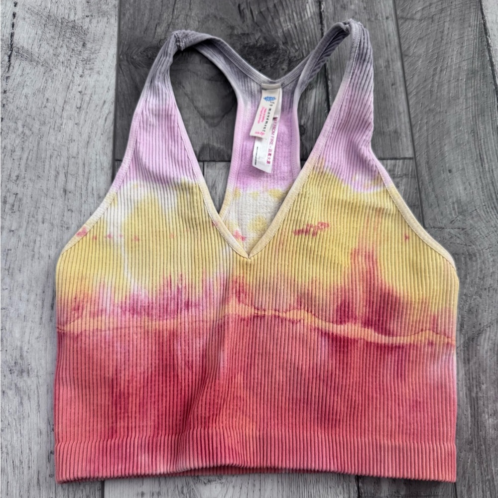 Free People FP Movement Throw Back Tie-Dye Ribbed V-Neck Crop Tank Crop XS
